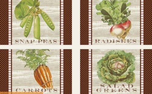 Marketplace Placemats Farm Fresh Seed Packets Vegetables Panel 24" Windham Fabrics Cotton Fabric
