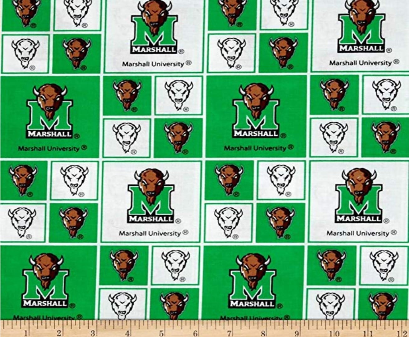 Tessuto Cotone Marshall University Thundering Herd | Stampa Tono Su Tono | Blu E Bianco | Venduto Al Metro - Foto 5