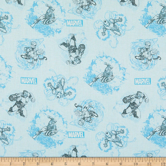 Marvel Avengers Fashion Sketch Thor Iron Man Hulk Blue Springs Creative Cotton Fabric