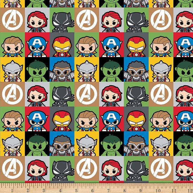 Marvel Kawaii II Mini Heroes Blocks Multi Camelot Cotton Fabric
