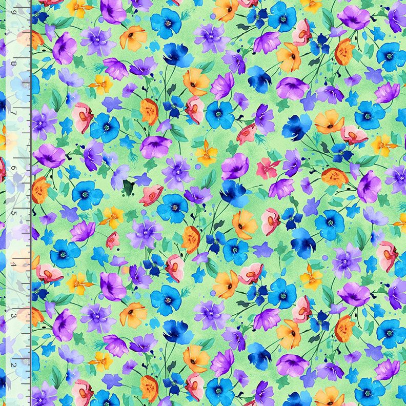 Meadow Bloom Nasturtium Floral Flied Green Chong-A-Hwang Timeless Treasures Cotton Fabric TT-MEADOW-CD3954-GREEN