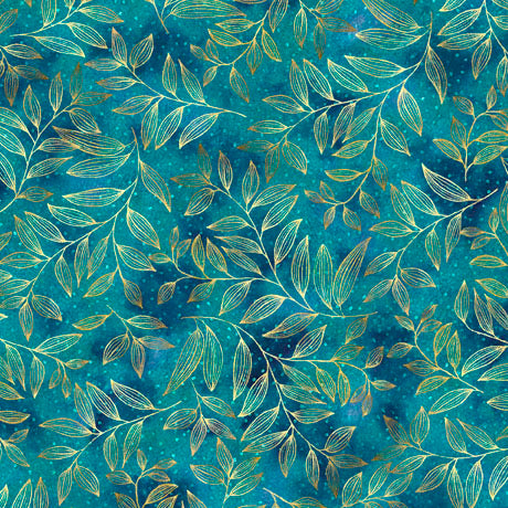 Mediterranea Sprig Toile Geo Blue Green Jocelyn Benford Quilting Treasures Cotton Fabric