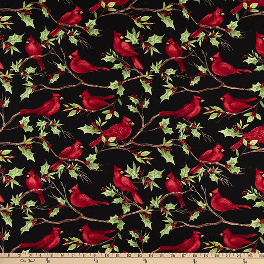 Medley Red Cardinals Allover Black Susan Winget Wilmington Prints Cotton Fabric
