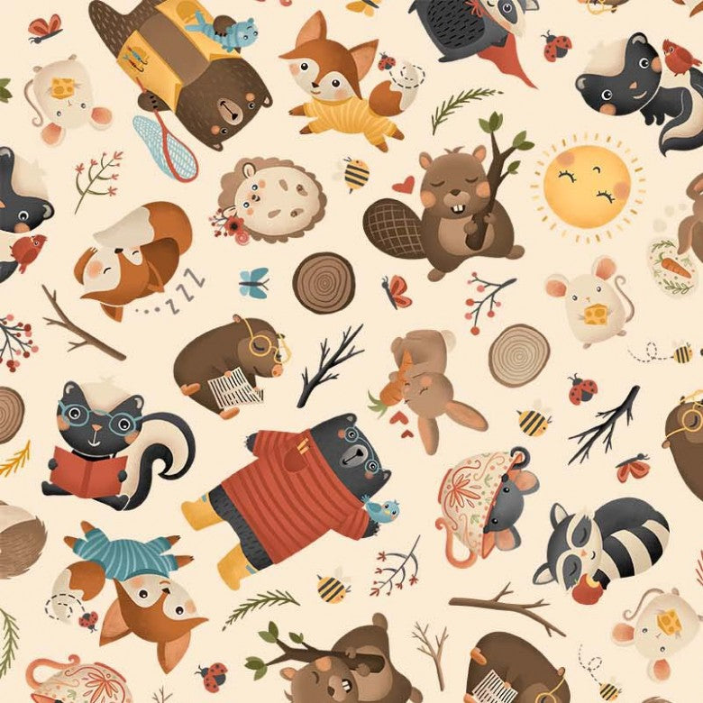 Meet me in the Forest All My Friends are Wild Cream Alicia Dujets for Michael Miller Cotton Fabric | US Fabric Shop