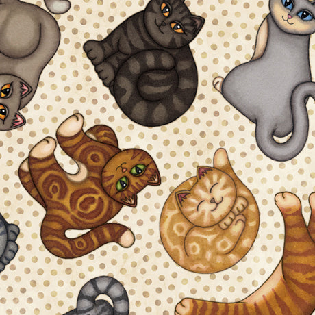 Meow Cat Toss Beige Dan Morris Quilting Treasures Cotton Fabric