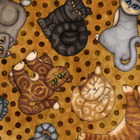 Meow Cat Toss Orange Dan Morris Quilting Treasures Cotton Fabric