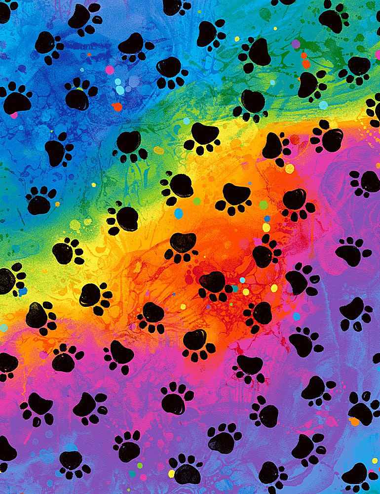 Meow Za! Cat Paws Rainbow Chong-A-Hwang Timeless Treasures Cotton Fabric