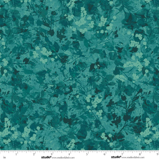 Meow Mix Cats Floral Texture Dark Teal Timna Tarr Studio E Cotton Fabric SE-8958-69