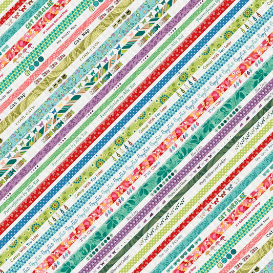 Meow Mix Cats Selvedge Stripe Off White Timna Tarr Studio E Cotton Fabric SE-8954-01