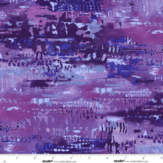 Meow Mix Cats Thick Paint Purple Timna Tarr Studio E Cotton Fabric SE-8959-55
