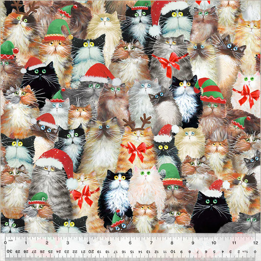 Meowy Christmas Cats in Hats Multi Kim Haskins Windham Fabrics Cotton Fabric WF-54484-3