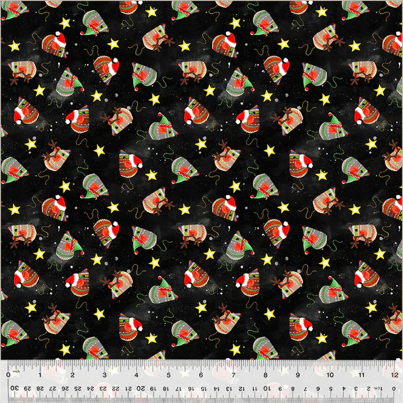 Meowy Christmas Jolly Mice Black Kim Haskins Windham Fabrics Cotton Fabric WF-54486-4