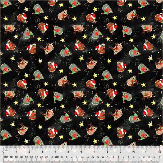 Meowy Christmas Jolly Mice Black Kim Haskins Windham Fabrics Cotton Fabric WF-54486-4