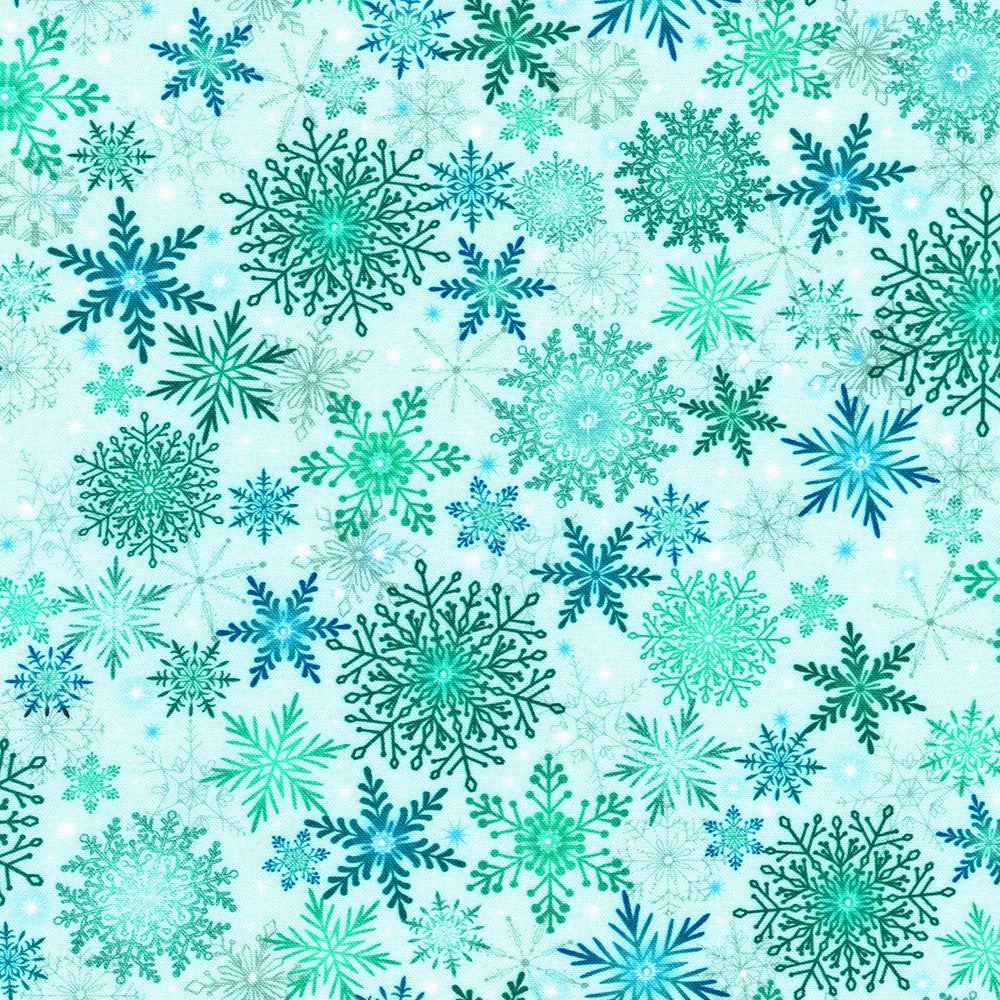 Merriment Snowflakes Sky Blue Lara Skinner Robert Kaufman Cotton Fabric RK-AIND-23016-63 | US Fabric Shop
