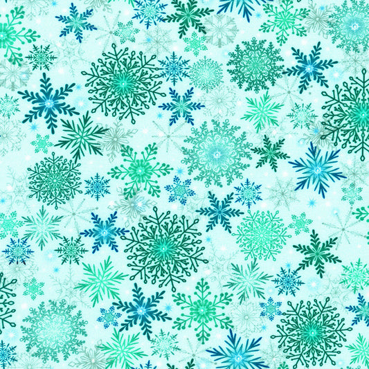 Merriment Snowflakes Sky Blue Lara Skinner Robert Kaufman Cotton Fabric RK-AIND-23016-63