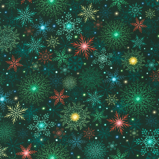 Merriment Snowflakes Teal Green Lara Skinner Robert Kaufman Cotton Fabric RK-AIND-23016-213