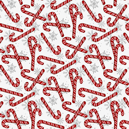 Merry Town Red Candy canes Tossed White Sharla Fults Studio E Cotton Fabric