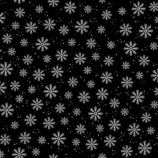 Merry Town Snowflakes Black Sharla Fults Studio E Cotton Fabric