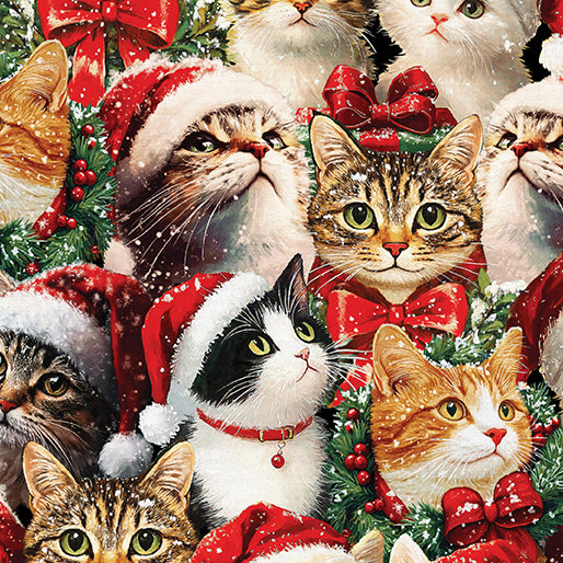Merry Cats Portraits Multi Peggy Collins Benartex Cotton Fabrics BE-16773-99