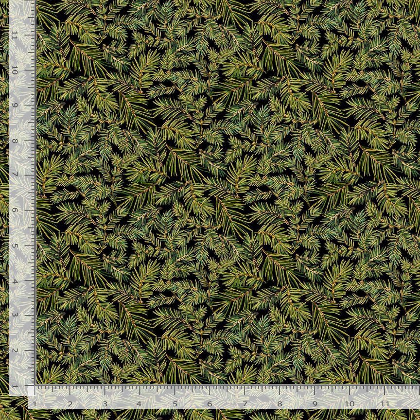Merry Christmas Packed Pine Needles Metallic Green Timeless Treasures Cotton Fabric TT-HOLIDAY-CM4148-GREEN | US Fabric Shop