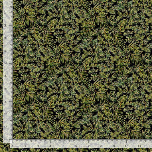 Merry Christmas Packed Pine Needles Metallic Green Timeless Treasures Cotton Fabric TT-HOLIDAY-CM4148-GREEN