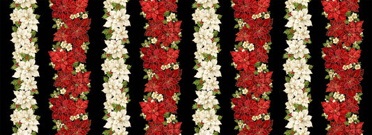Merry Christmas Poinsettias 11" Stripes Metallic Black Timeless Treasures Cotton Fabric TT-HOLIDAY-CM4142-BLACK