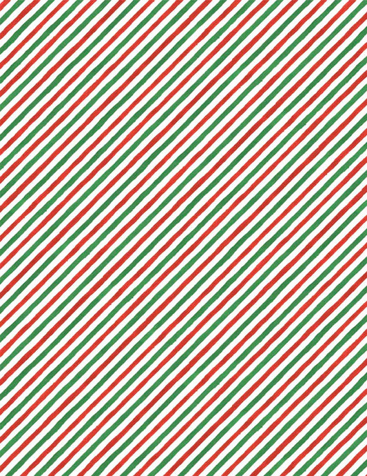 Merry Gnome-ments Diagonal Stripes Green Red Susan Winget Wilmington Prints Cotton Fabric WP-3023-39897-137
