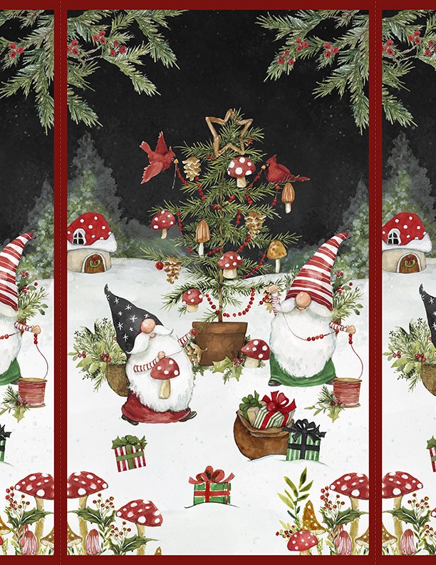 Merry Gnome-ments Large Panel 24" Multi Susan Winget Wilmington Prints Cotton Fabric WP-3023-39889-193