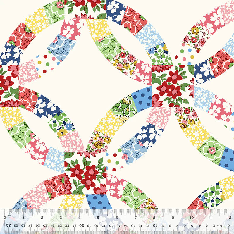 Merry Go Round Double Wedding Rings 108" Wideback White Whistler Studios Windham Fabrics Cotton Fabric WF-54796DW-X Multi | US Fabric Shop