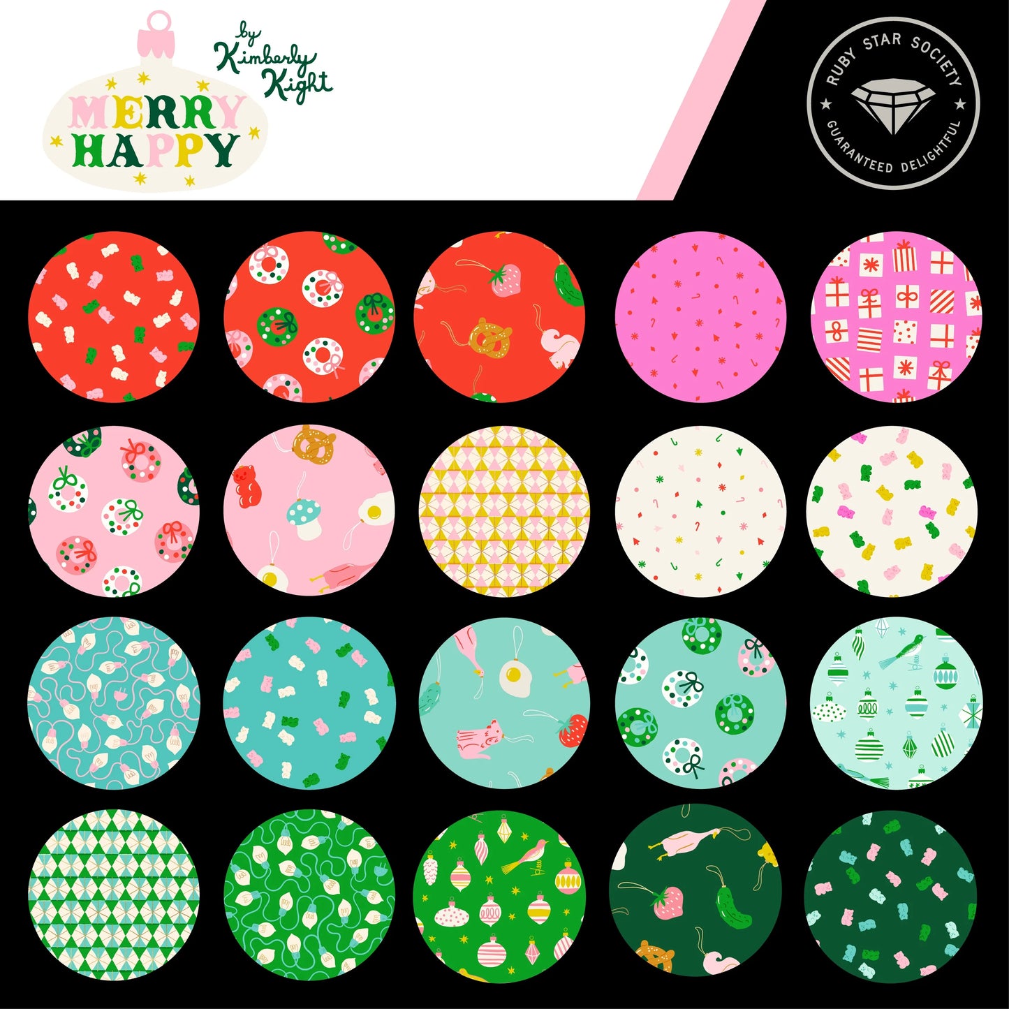 Merry Happy 2.5" Squares Mini Charm Pack 42pcs Kimberly Kight Ruby Star Society Moda Fabrics Cotton Fabric MD-RS3097MC
