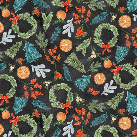 Merry Little Christmas Holiday Decor Black Lily & Val Michael Miller Cotton Fabric MM-DDC12328-BLAC-D