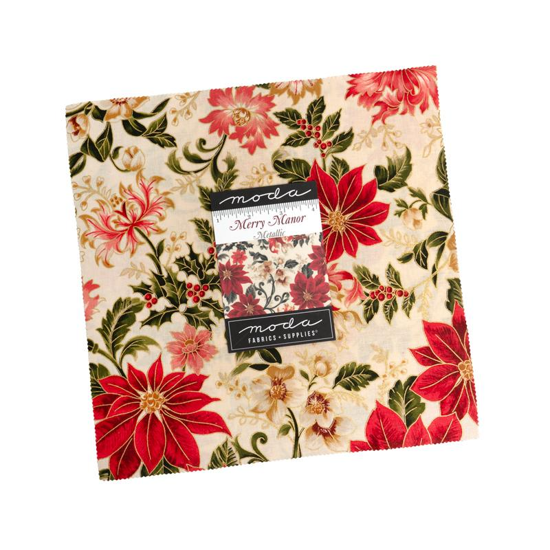 Merry Manor Metallic 2025 10" Squares Layer Cake 42pcs Moda Fabrics Cotton Fabric MD-33860LCM