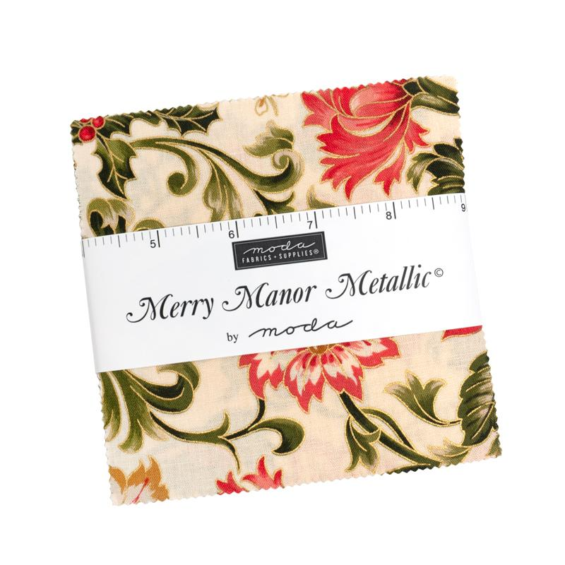 Merry Manor Metallic 2025 5" Squares Charm Pack 42pcs Moda Fabrics Cotton Fabric MD-33860PPM | US Fabric Shop