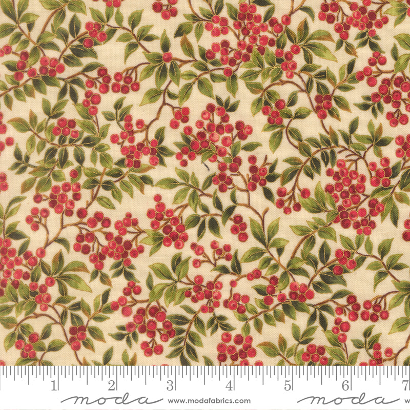 Merry Manor Metallic 2025 Holly berry Christmas Berries Cream Moda Fabrics Cotton Fabric MD-33864-11M