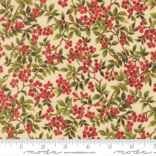 Merry Manor Metallic 2025 Holly berry Christmas Berries Cream Moda Fabrics Cotton Fabric MD-33864-11M