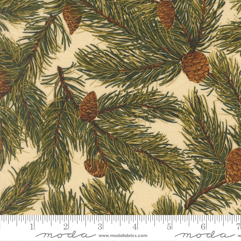 Merry Manor Metallic 2025 Pine Christmas Pine Cones Cream Moda Fabrics Cotton Fabric MD-33863-11M