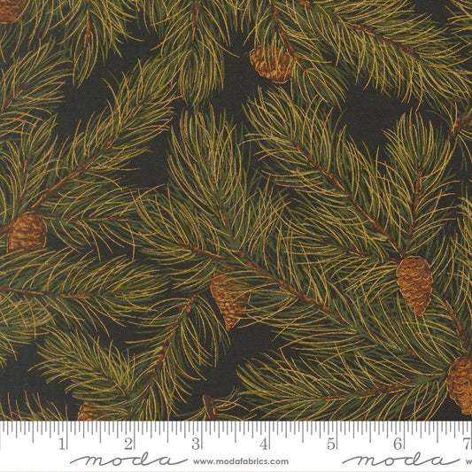 Merry Manor Metallic 2025 Pine Christmas Pine Cones Ebony Black Moda Fabrics Cotton Fabric MD-33863-14M