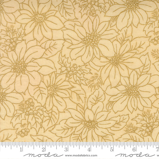 Merry Manor Metallic 2025 Poinsettia Blooms Florals Damask Cream Moda Fabrics Cotton Fabric MD-33862-11M