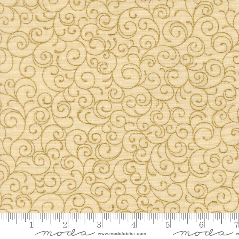 Merry Manor Metallic 2025 Swirl Blenders Cream Moda Fabrics Cotton Fabric MD-33865-11M