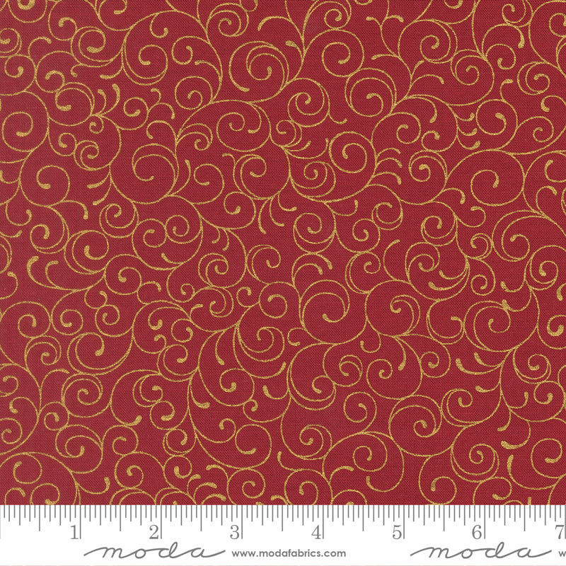 Merry Manor Metallic 2025 Swirl Blenders Crimson Red Moda Fabrics Cotton Fabric MD-33865-12M
