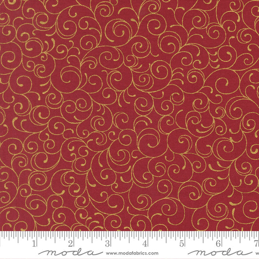 Merry Manor Metallic 2025 Swirl Blenders Crimson Red Moda Fabrics Cotton Fabric MD-33865-12M