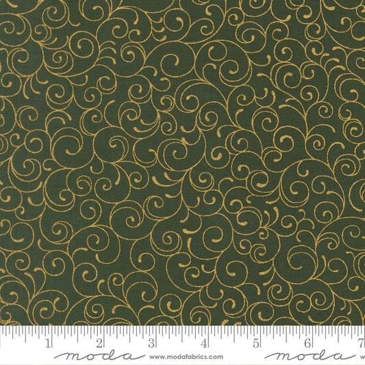 Merry Manor Metallic 2025 Swirl Blenders Evergreen Moda Fabrics Cotton Fabric MD-33865-13M