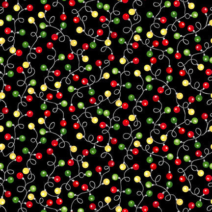 Merry Town String of Holiday Lights Black Sharla Fults Studio E Cotton Fabric