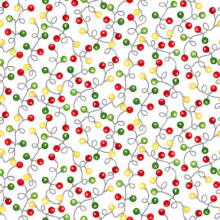 Merry Town String of Holiday Lights White Sharla Fults Studio E Cotton Fabric