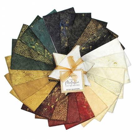 Metallic Blenders Gold Fat Quarter Bundle 18" x 21" 22 pcs Hoffman Cotton Fabric