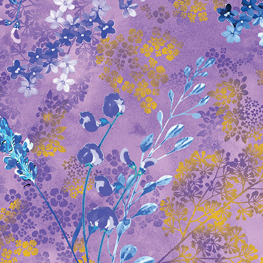 Metallic Impressions Metallic Sprigs Violet Kanvas Studios Benartex Cotton Fabric BE-14065M-64