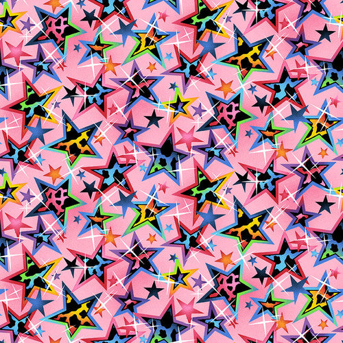 Mew-Sic Legends Stars Pink Animal Print Angie Rozelaar Studio E Cotton Fabric