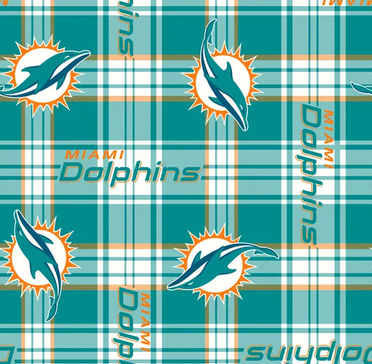 Miami Dolphins NFL Football Plaid Fabric Traditions Polyester Fleece Fabric NFL-6448-D