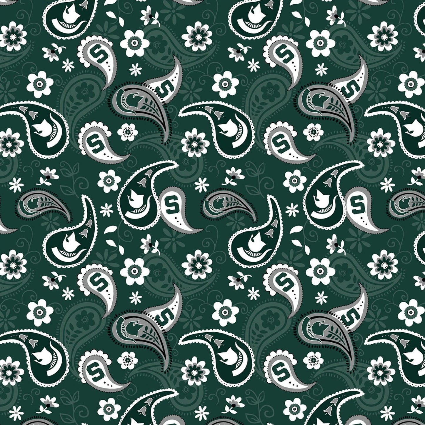 Michigan State Spartans NCAA College Paisley Cotton Fabric