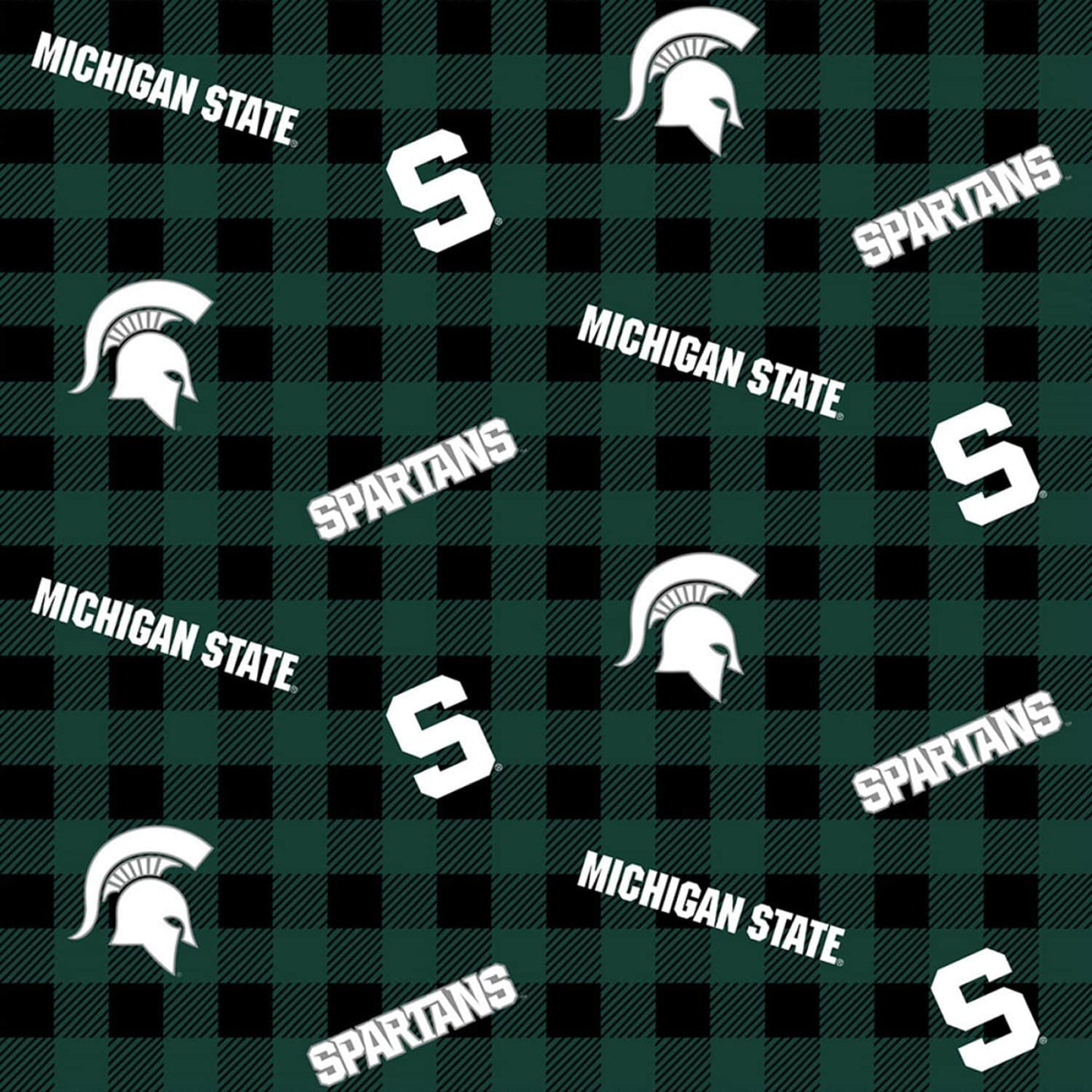 Michigan State Spartans NCAA College Buffalo Plaid Sykel Cotton Fabric